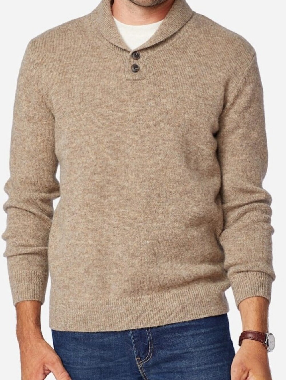 Pendleton Men's L Shetland  Shawl Collar Poolover Sweater in Beige NWOT